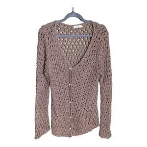 Cream Cloth Women Crochet Sweater With Pearl Button Detail Sz XL EUC Runs Small